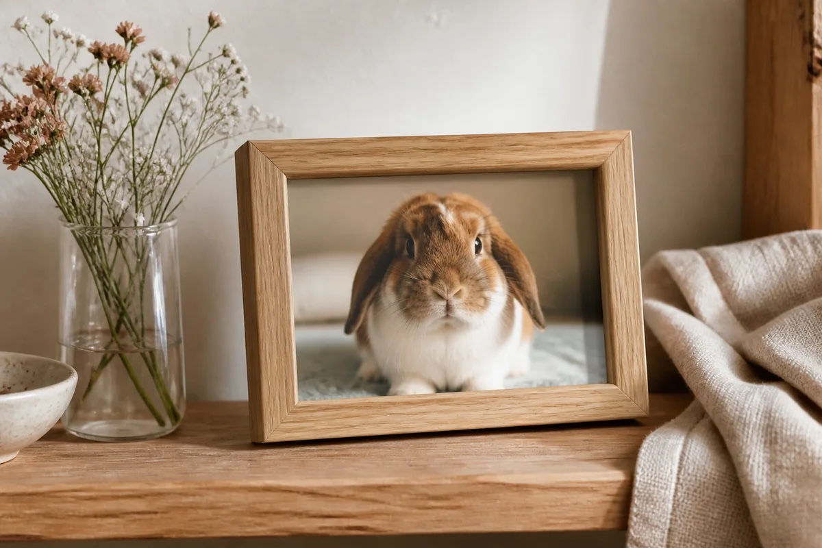 うさぎの写真を飾った木のフォトフレームの企画イメージ
